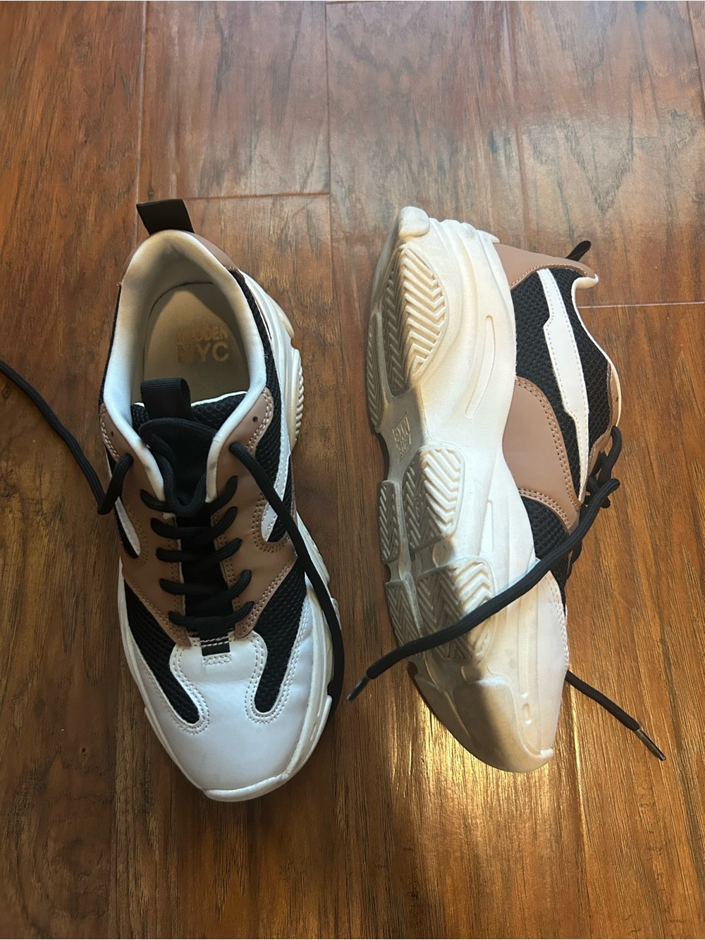 Steve Madden Women's Chunky Sneakers in White, Black & Tan - Picture 2 of 6